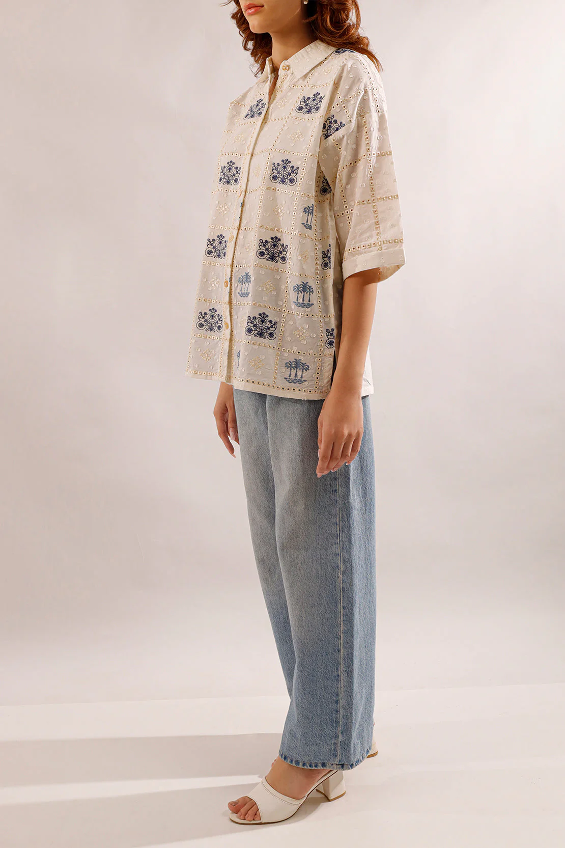 Solid Embroidered Reverse Jacquard Stitched Shirt - Image 3